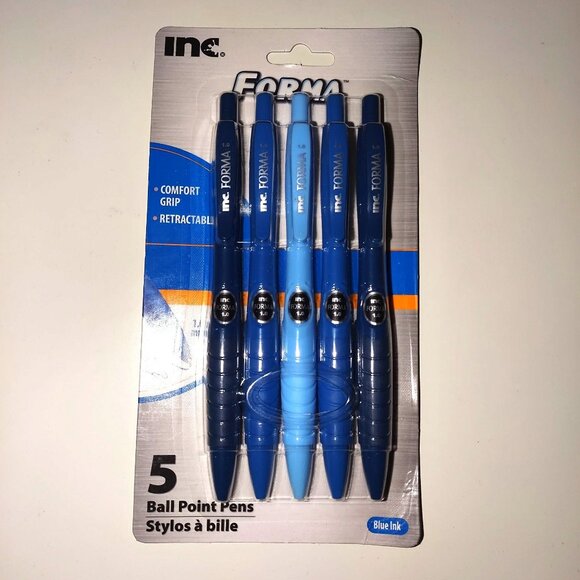 Forma™ Comfort Grip Retractable Ball Point Pens Blue  Ink-ONE PACK OF 5-NEW - Picture 1 of 2